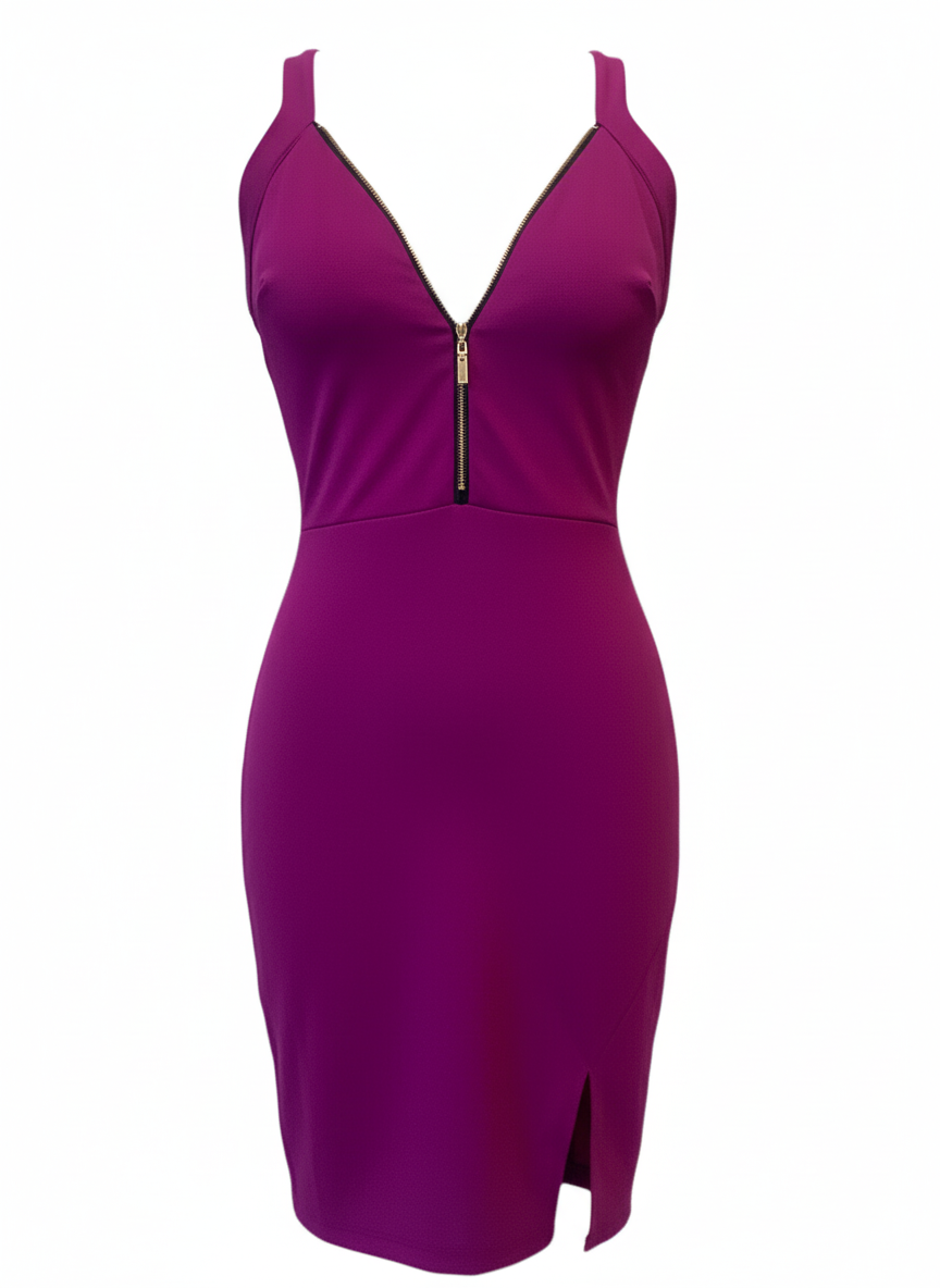 VESTIDO CORTO BERENJENA 23590