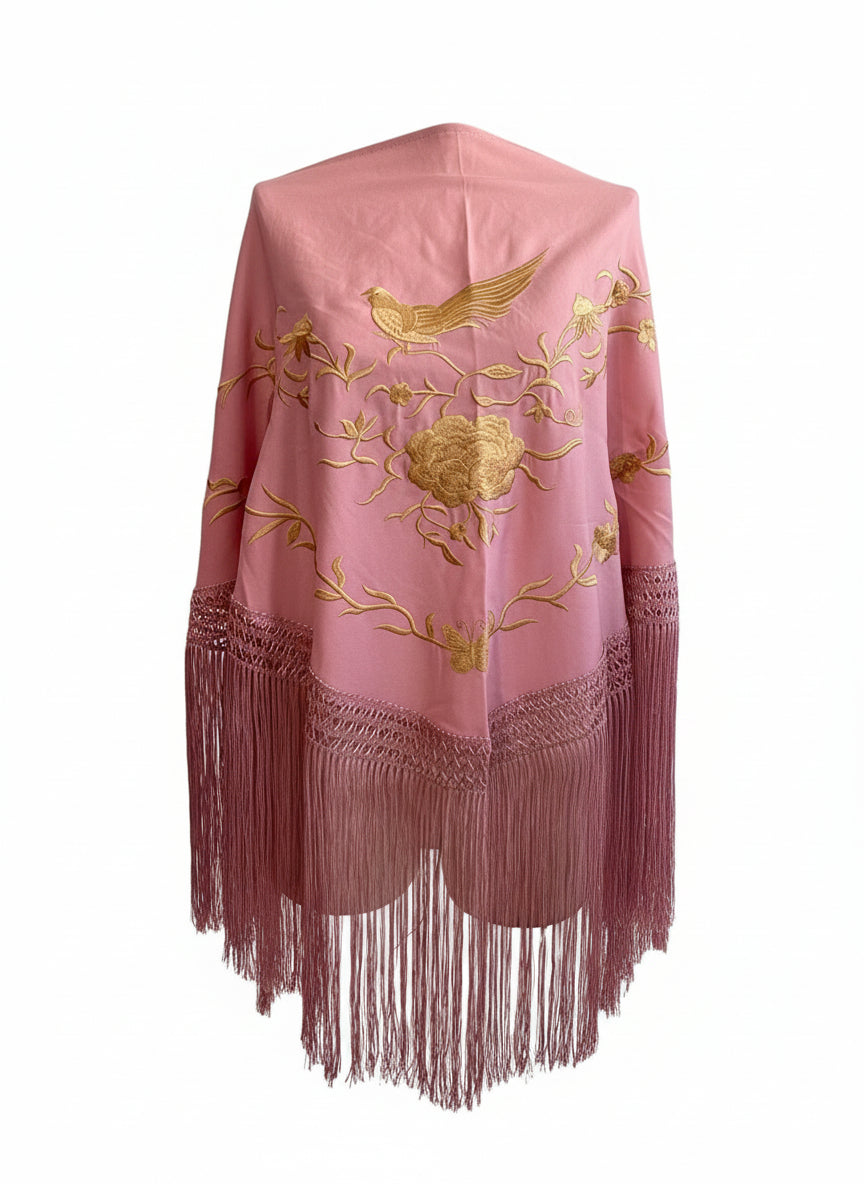 MANTÓN MT13  ROSA BEBE CON DORADO