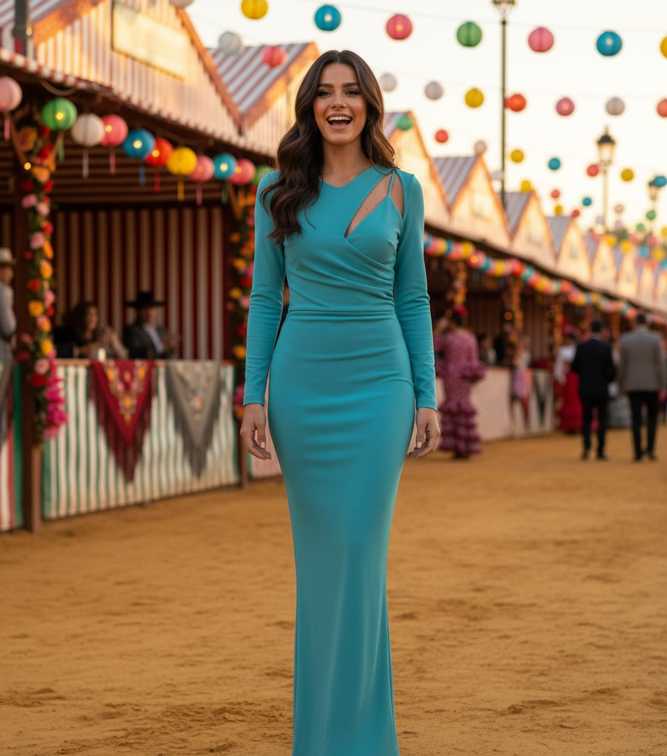 VESTIDO LARGO VERDE LAGO 23022