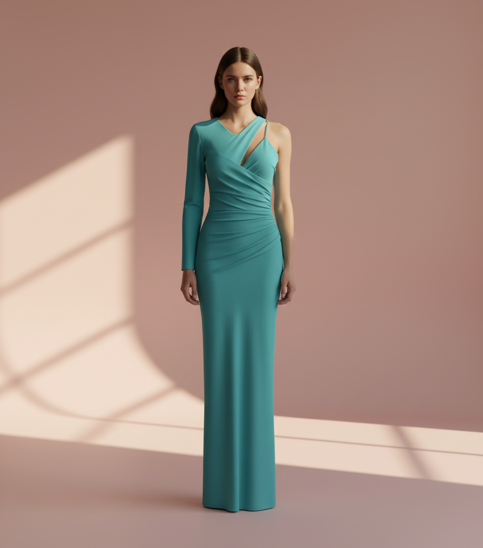 VESTIDO LARGO VERDE LAGO 23022